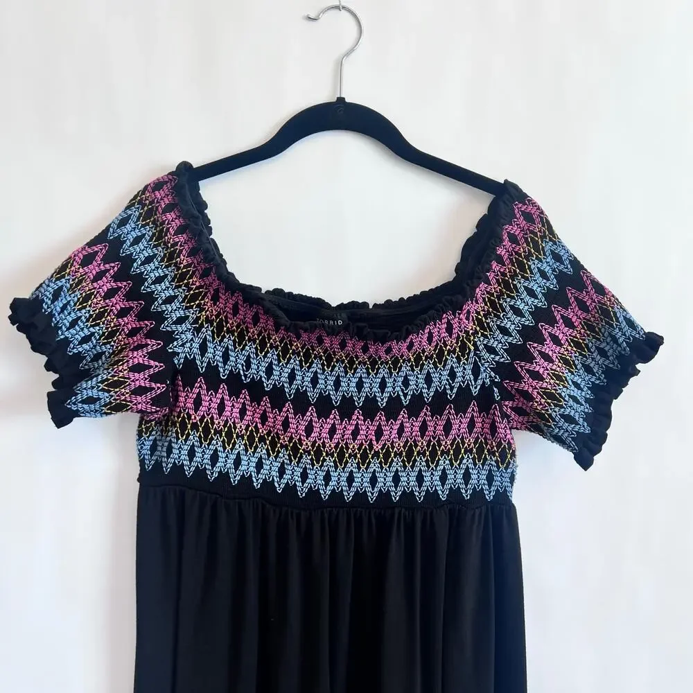 TORRID BLACK EMBROIDERED JESERY OFF SHOULDER SKATER DRESS BLACK SIZE 2 - Picture 3 of 12